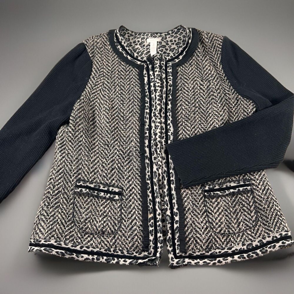 Chico's Womens Wool Blend Cheetah Chevron Lined Jacket Size 2 Large US Size 12‎
